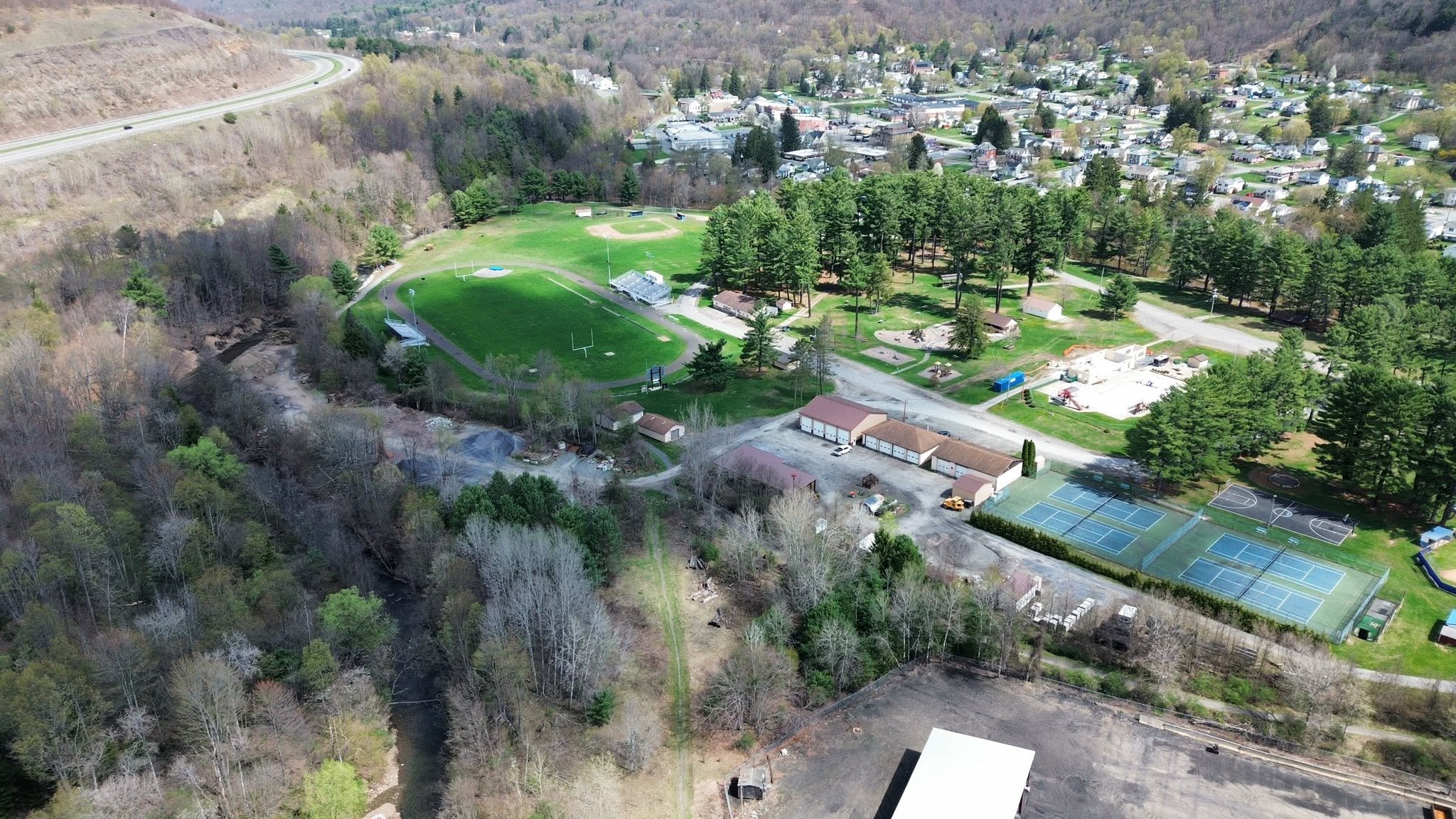 Aerial view of Blossburg and the industrial site
